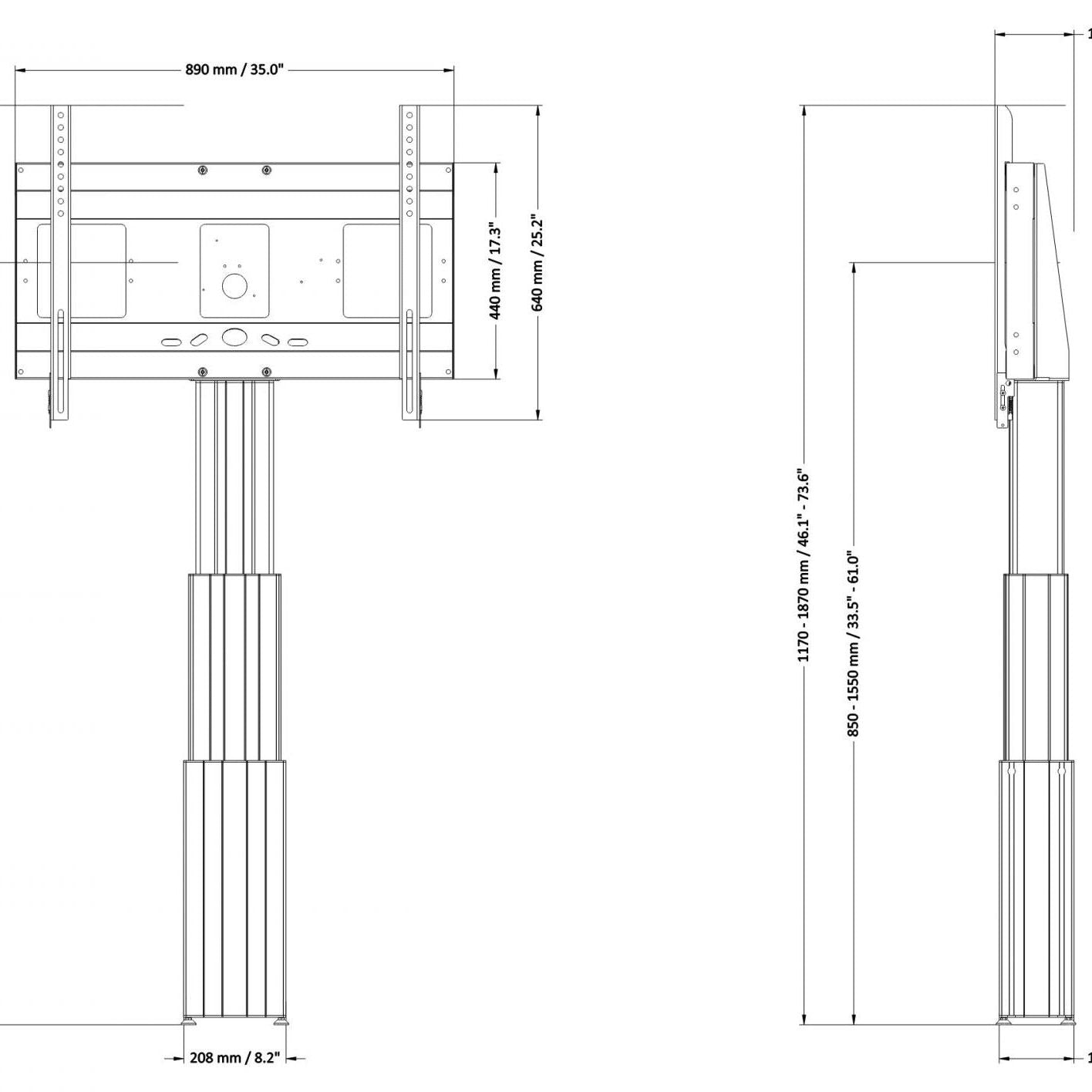 Conen Mounts Motorized monitor wall mount, 70 cm of vertical travel