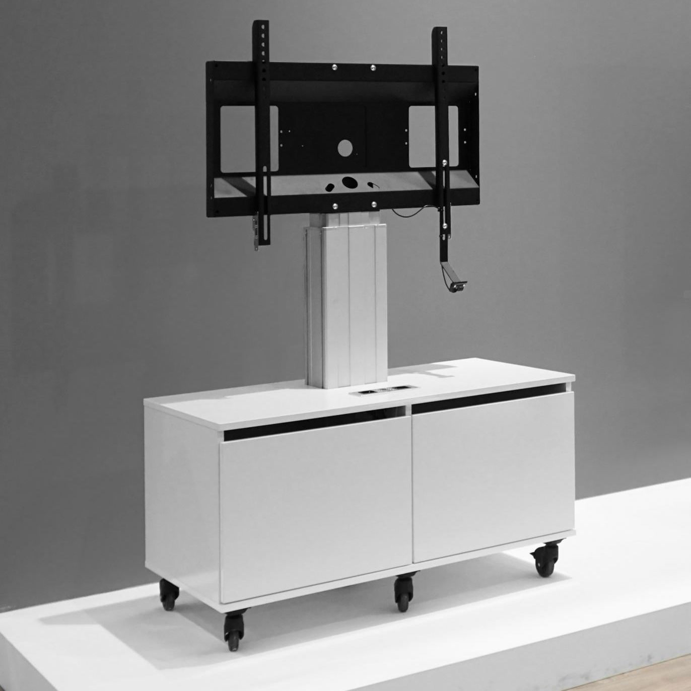 Conen Mobile Tv Cabinet With Electric Height Adjustment "Vsm Electric" Silver Anodized Column, 50 Cm Sliding Movement, Tv Lowboard