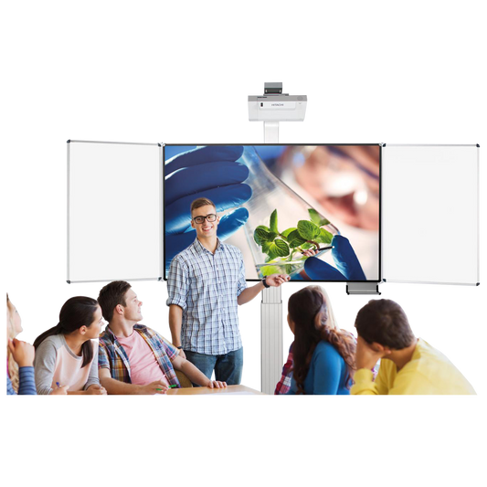 Conen Whiteboard Deluxe 130 Board For Different Pen-operated Projectors With Sidewings, Electric Height Adjustable, For Wall Mounting With Floor Plate