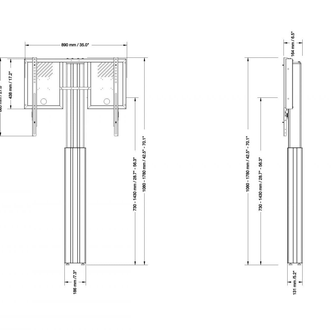 Conen RLI10070WK Height Adjustable Monitor Wall Mount, Lite Series Silver, With Anti-collision, Center To Floor 750 - 1450 Mm