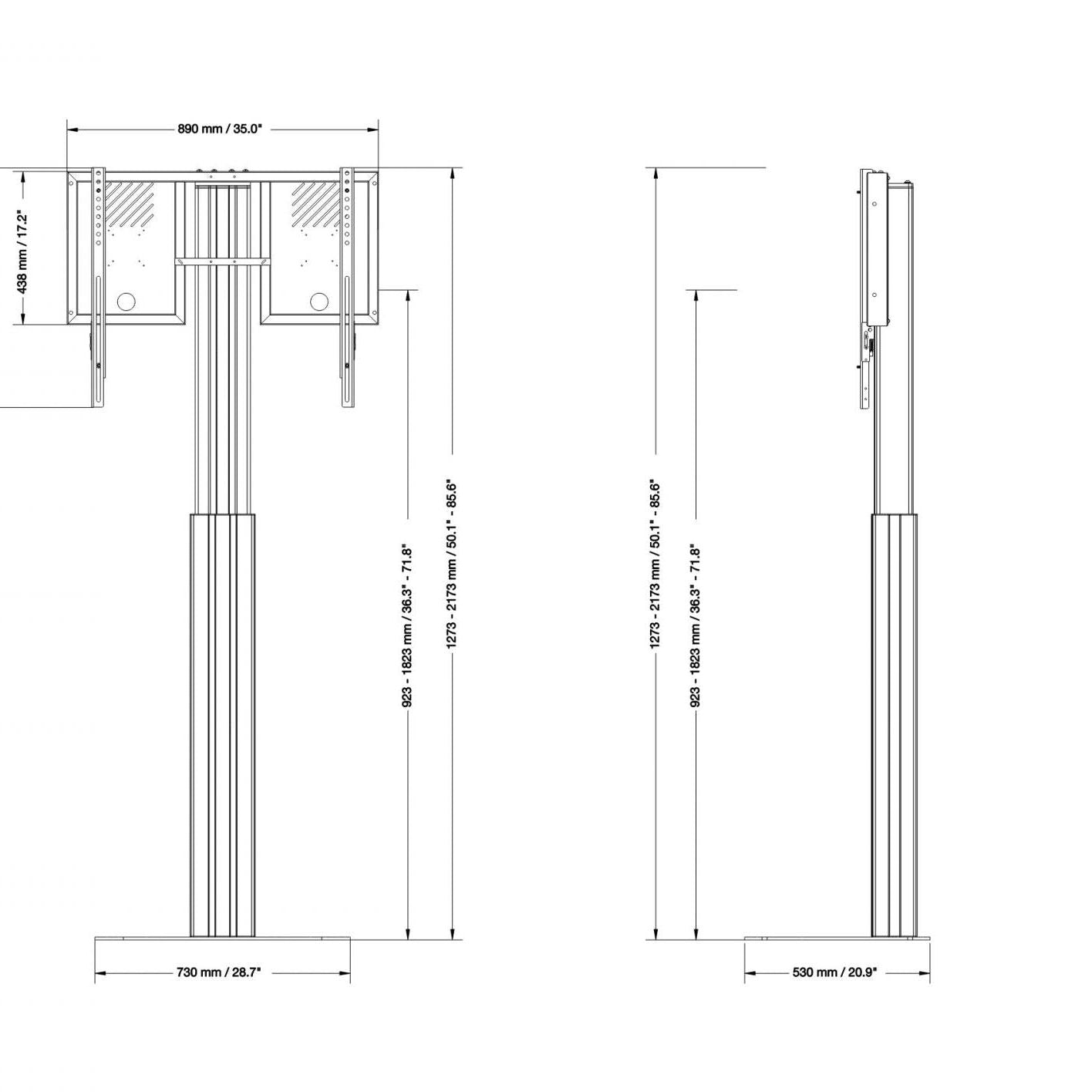 Conen RLI12090PK Height Adjustable Display And Monitor Stand, Lite Series With 90 Cm Of Vertical Travel Column Silver, Anti-collision, High Model, Floor Plate