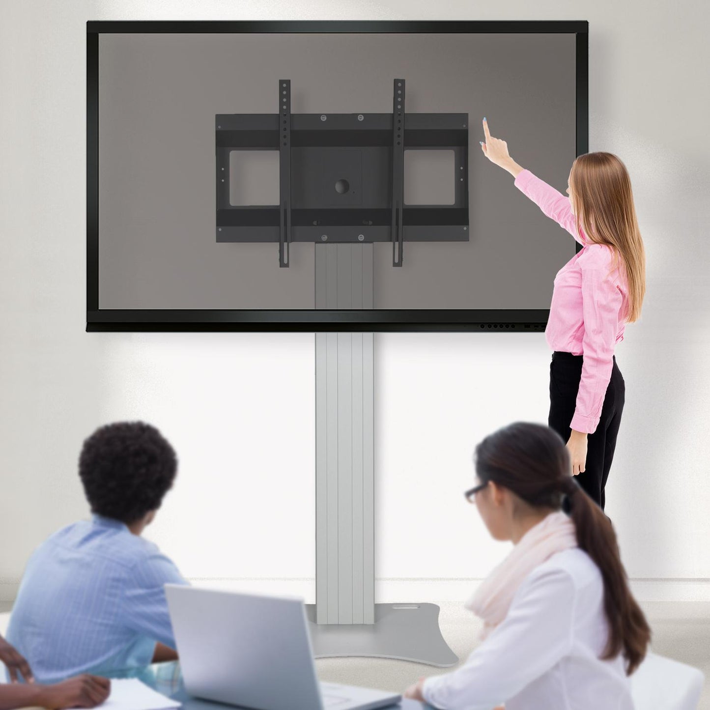 Conen SCETANHVP14 Monitor Stand And Monitor Wall Mount, Center Of Display 162 Cm Column Silver Anodized, Fixed Height, Floor Plate