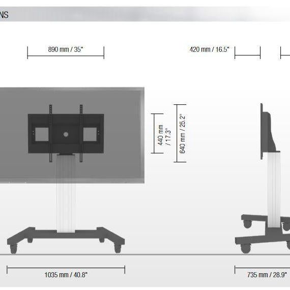 Conen SCETANHVV TV Cart, Monitor Cart With Display Mount, Center Of Display 131 Cm Column Silver Anodized, Fixed Height, V-stand