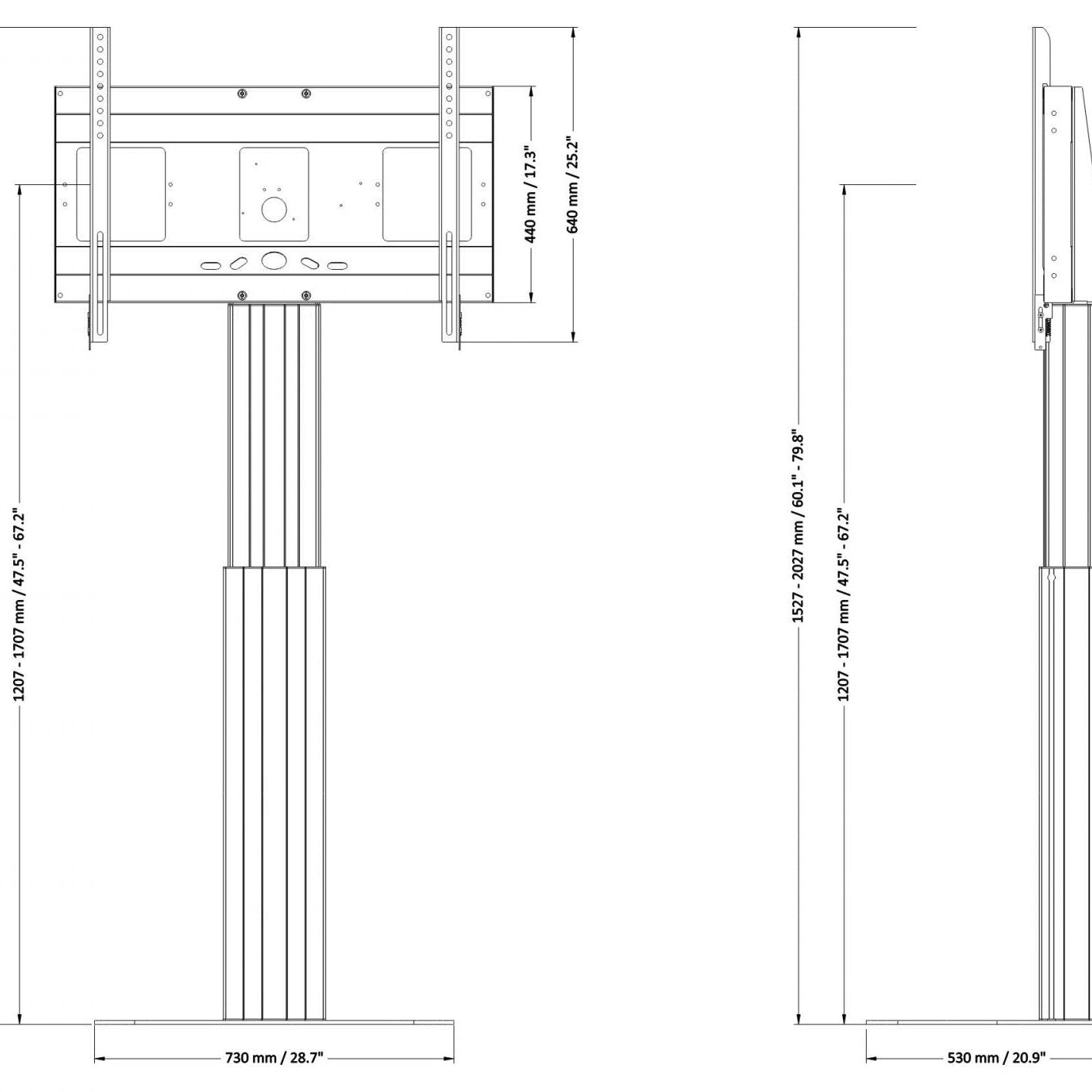 Conen SCETAPB Motorized Display Stand With 50 Cm Of Vertical Travel Column Black Anodized, Center Of Display 121- 171 Cm, Floor Plate
