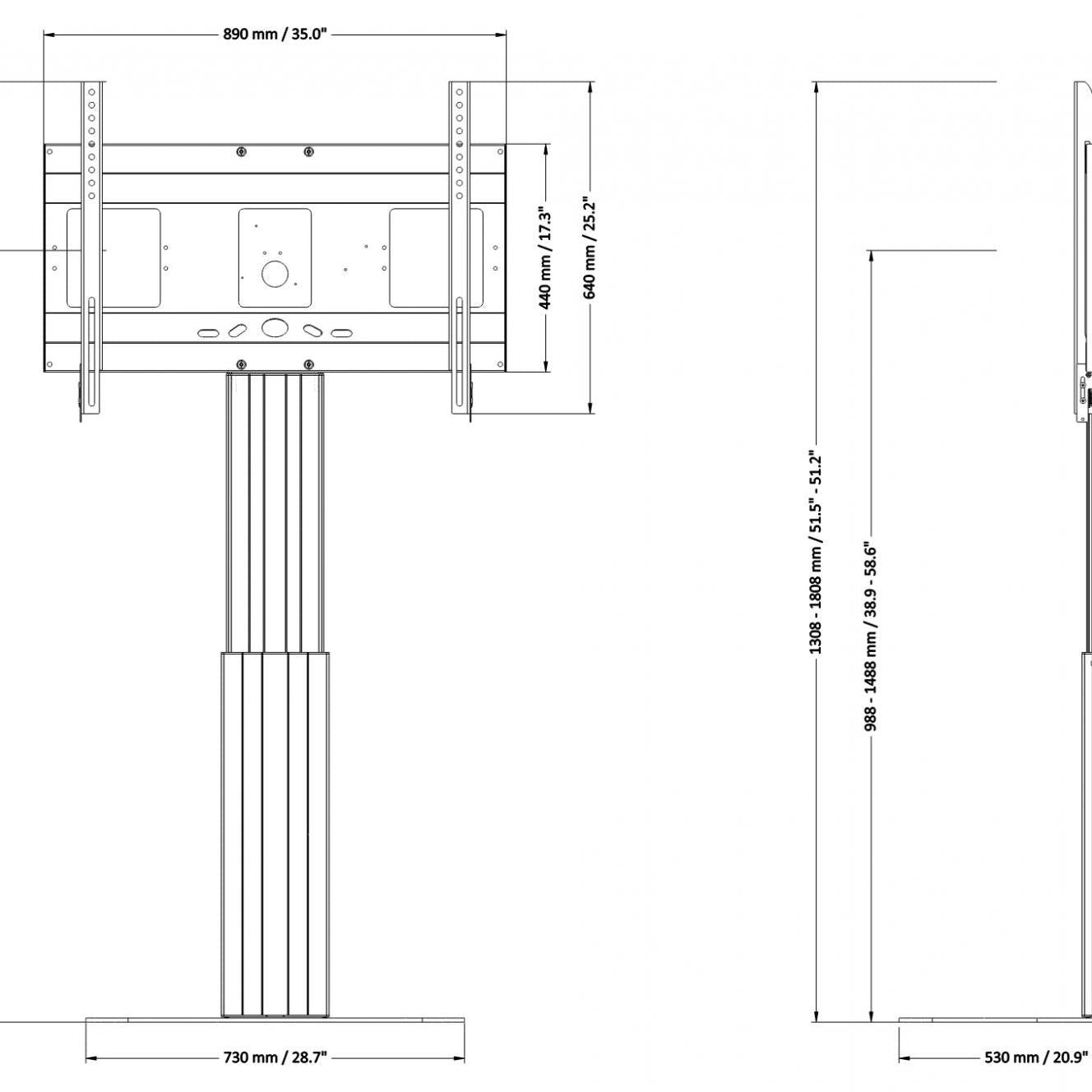 Conen SCETAPL Motorized Display Stand With 50 Cm Of Vertical Travel Column Silver Anodized, Center Of Display 98,8 - 148,8 Cm, Floor Plate