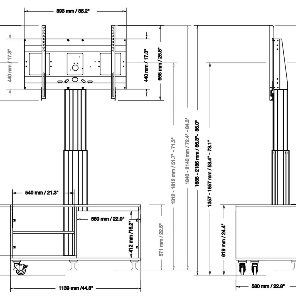 Conen SCETASBNAPP Mobile TV Cabinet With Electrically Height Adjustment "Vsm Electric" Plug And Play With Connector Panel, Column Silver Anodized, 50 Cm Of Vertical Travel, Base Cabinet