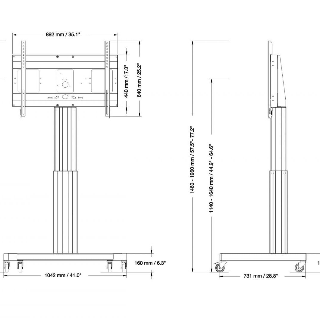 Conen SCETAV Motorized Mobile Flat Screen Tv Cart, 50 Cm Of Vertical Travel Column Silver Anodized, V-style Base