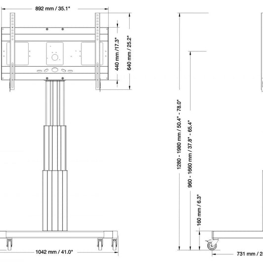 Conen SCETAV3535B Motorized Mobile Flat Screen Tv Cart, 70 Cm Of Vertical Travel Column Black Anodized, V-style Base
