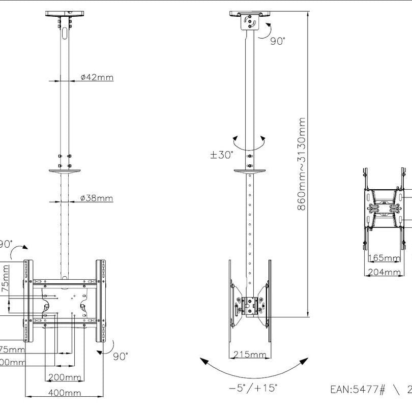 Multibrackets M Public Ceilingmount Medium Back to Back Black 3000