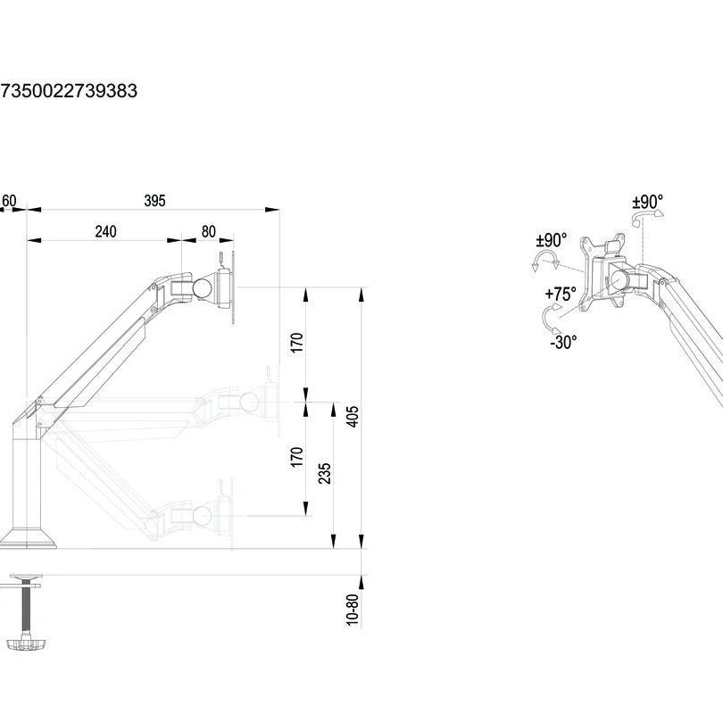 Multibrackets M VESA Gas Lift Arm Desk or Wall Basic White