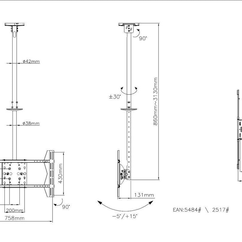 Multibrackets M Public Ceilingmount Large Single White 3000