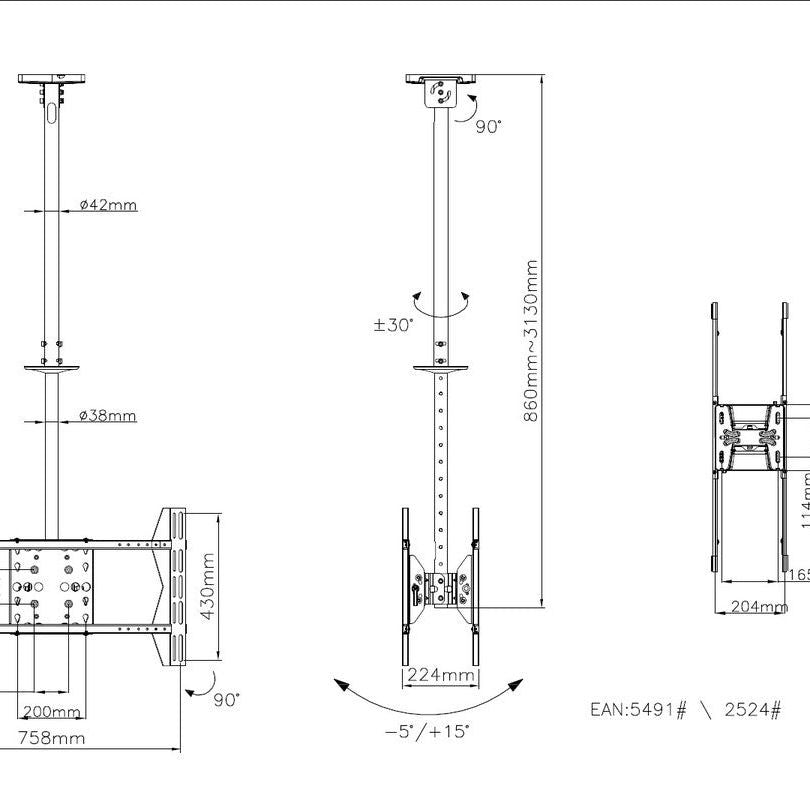 Multibrackets M Public Ceilingmount Large Back to Back White 3000