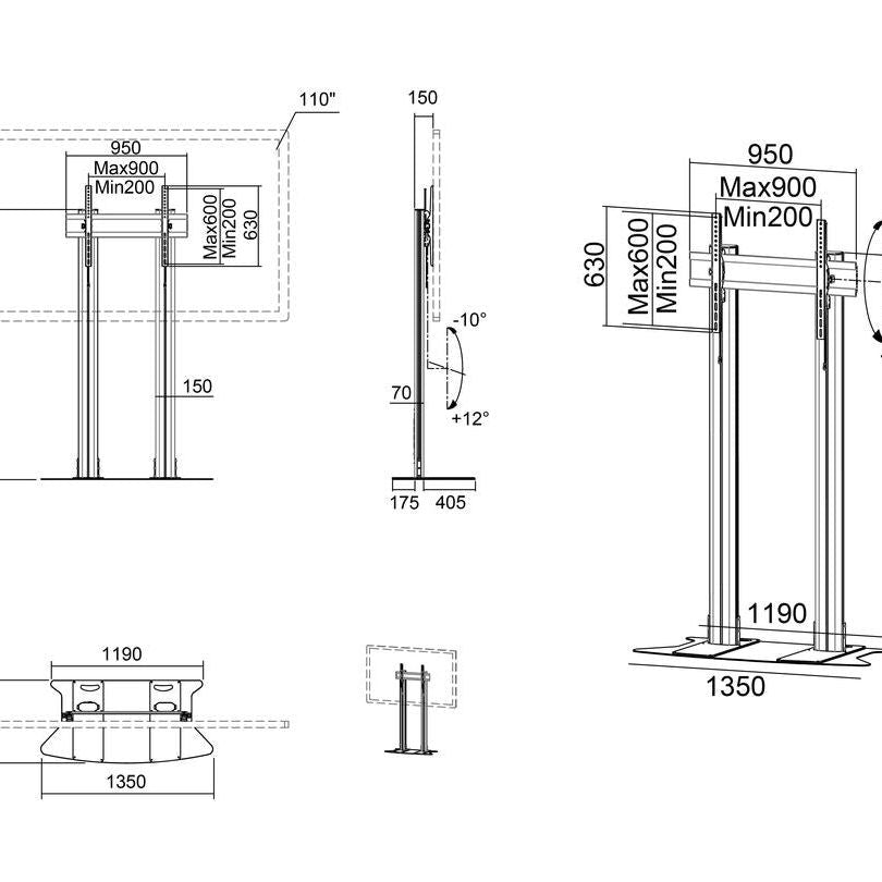 Multibrackets M Public Display Stand 210 Dual Pillar Floorbase Silver