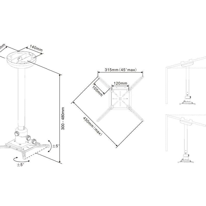 Multibrackets M Universal Projector Ceiling Mount 300-480 with Finetune