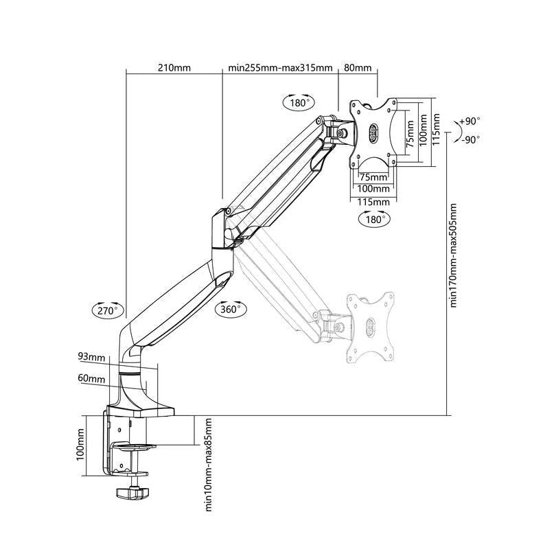 Multibrackets M Deskmount Gas Spring Single Black