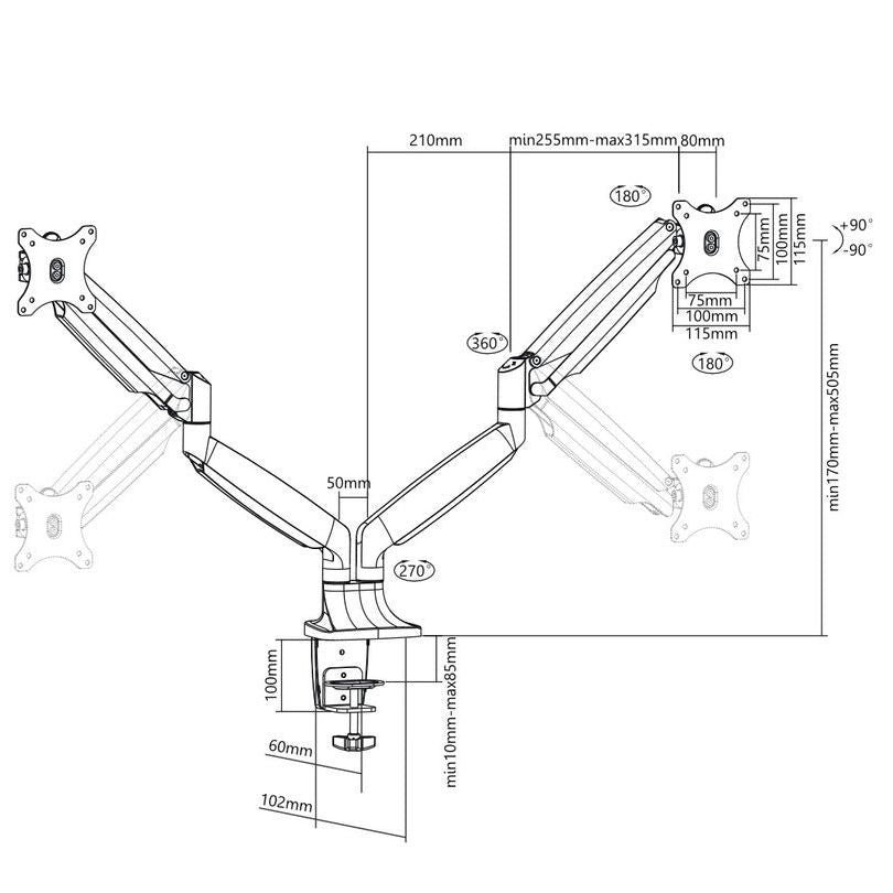 Multibrackets M Deskmount Gas Spring Dual Black