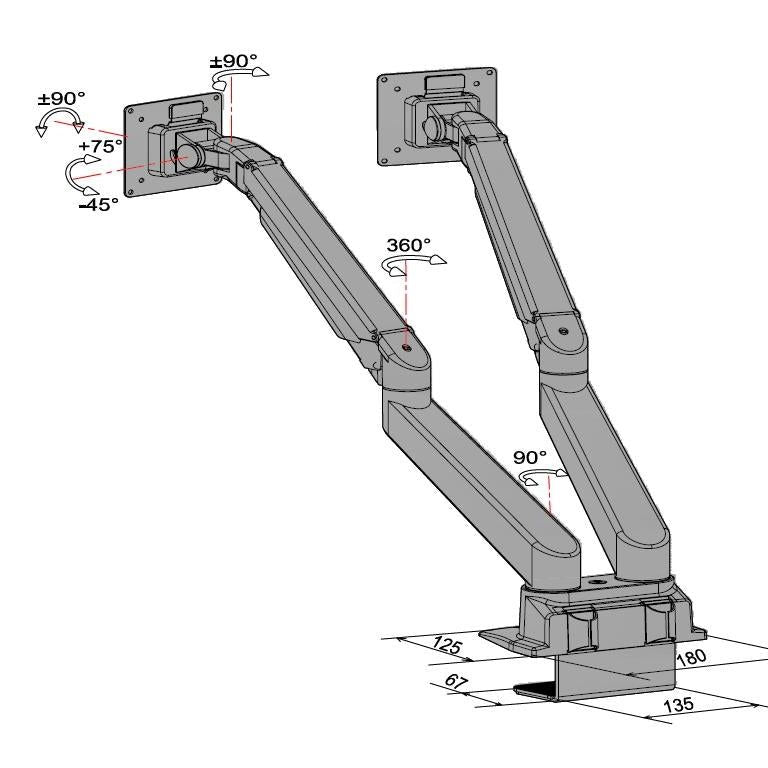 Multibrackets M VESA Gas Lift Arm Dual Side by Side Silver