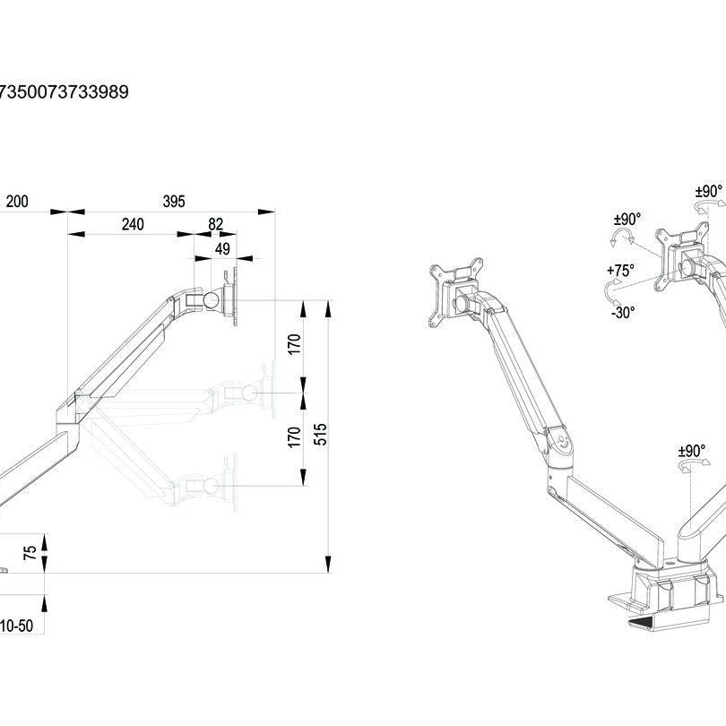 Multibrackets M VESA Gas Lift Arm Dual Side by Side White
