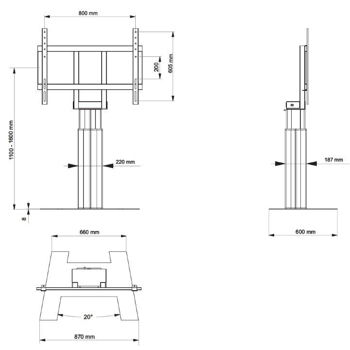 Multibrackets M Motorized Public Floorbase 160kg Black SD