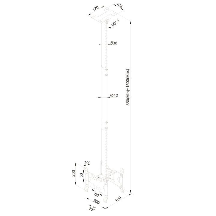 Multibrackets M Public Ceilingmount Small Back to Back Black 1500