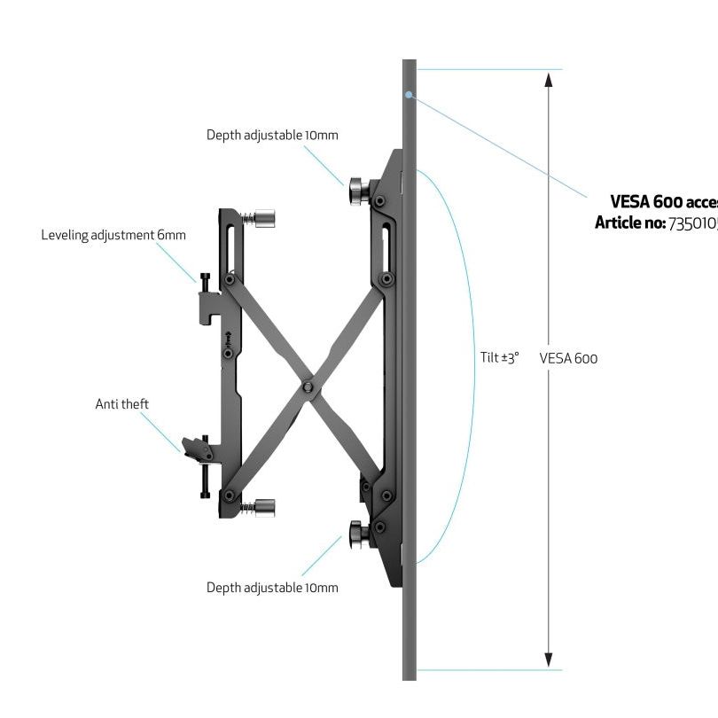 Multibrackets M Wallmount Pro MBW3x3U Push In Pop Out Black