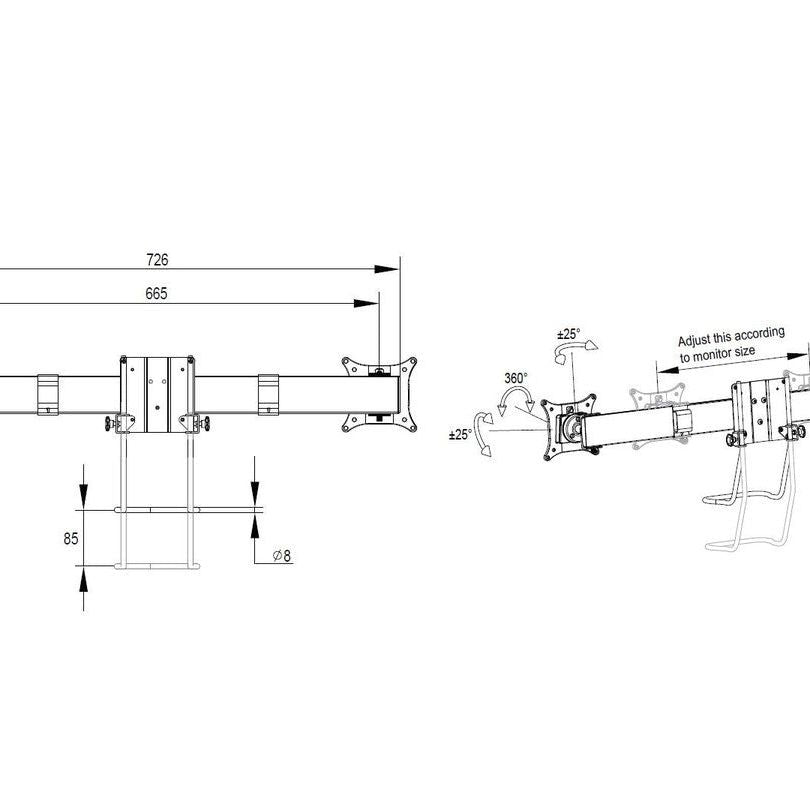 Multibrackets M VESA Gas Lift Arm Single Black w. Duo Crossbar