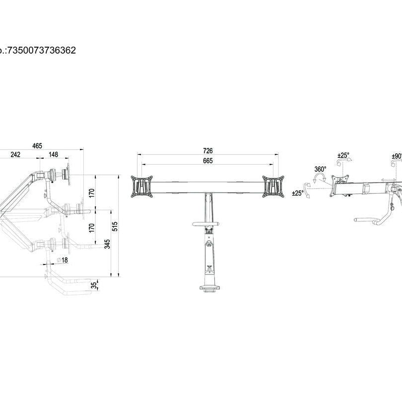 Multibrackets M VESA Gas Lift Arm w. Duo Crossbar 2 Silver