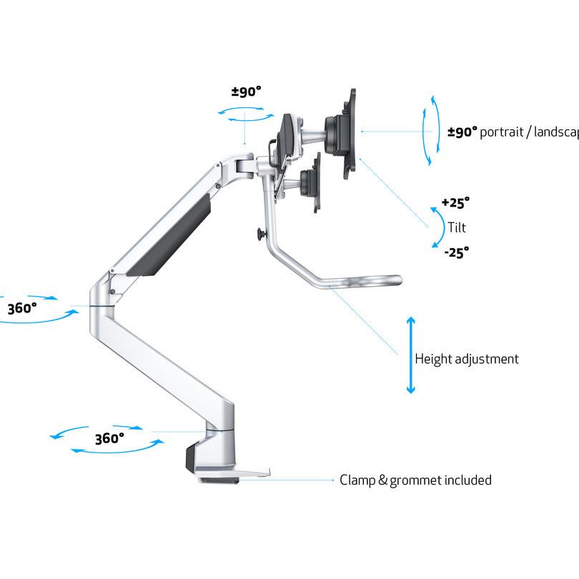 Multibrackets M VESA Gas Lift Arm w. Duo Crossbar 2 Silver