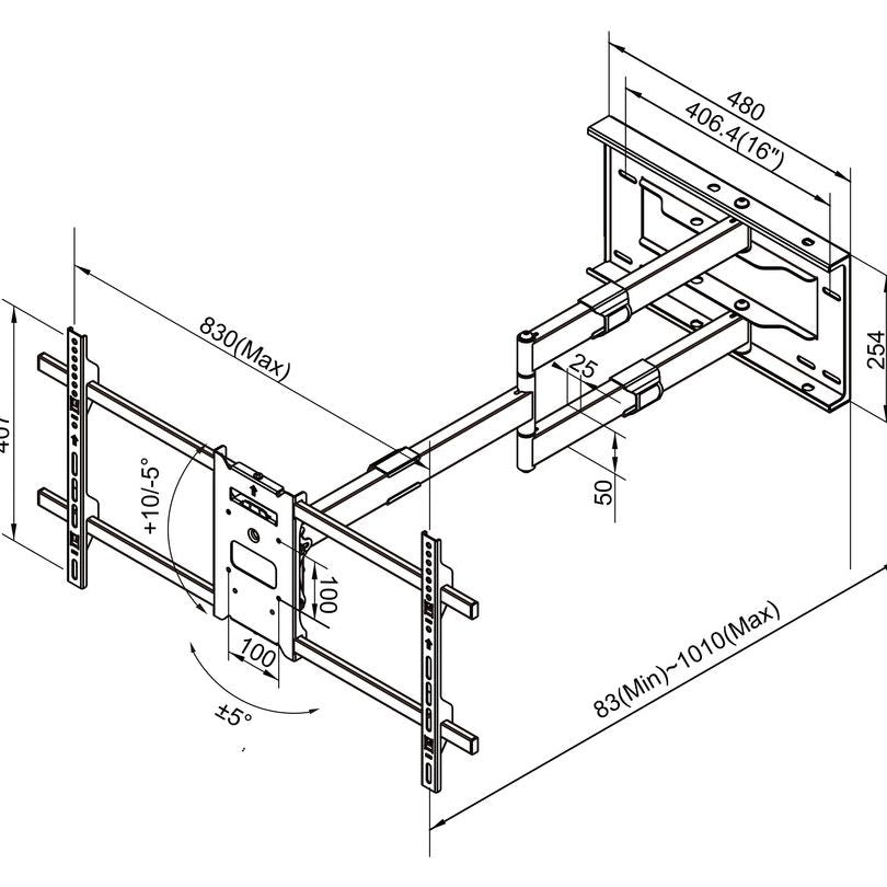 Multibrackets M Universal Long Reach Arm 1010mm HD, Single