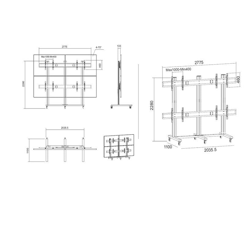 Multibrackets M Public Video Wall Stand 4-Screens 65-75" Black