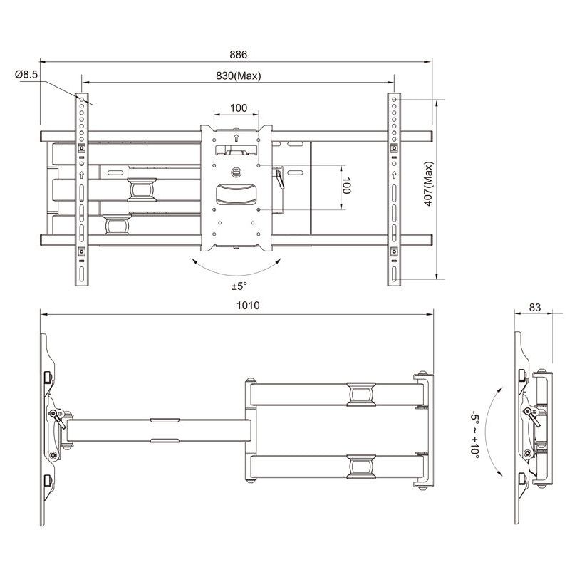 Multibrackets M Universal Long Reach Arm HD 1010mm Single White