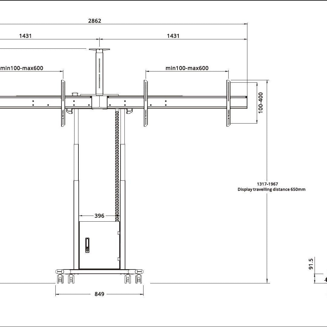 Multibrackets M Motorized Floorstand Dual Screen incl cabinet & cam-shelf 120kg