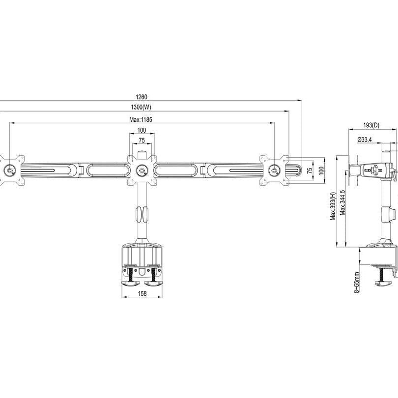 Multibrackets M VESA Desktopmount Triple Desk Clamp 15"-24"