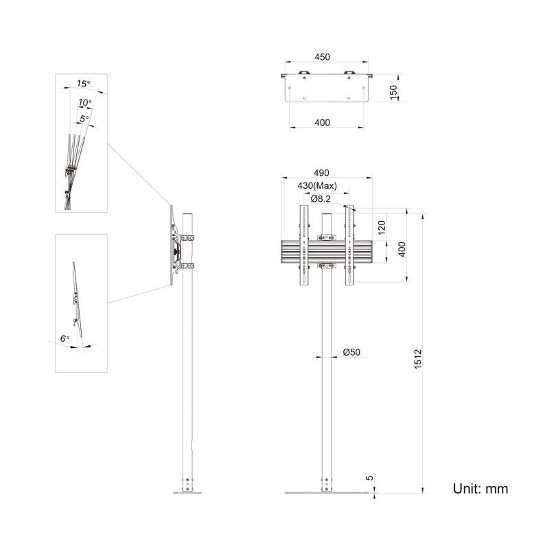 Multibrackets M Single Pole Floormount Pro 32"-65"