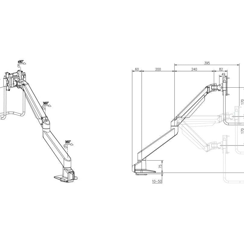 Multibrackets M VESA Gas Lift Arm Single Black HD w. handle