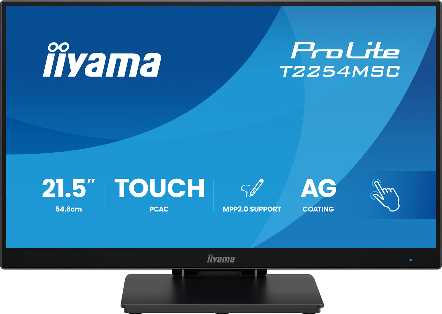 iiyama 21.5” Optical Bonded PCAP 10pt touchscreen monitor featuring IPS panel technology, Anti Glare coating, active stylus support (MPP 2.0) and edge-to-edge glass
