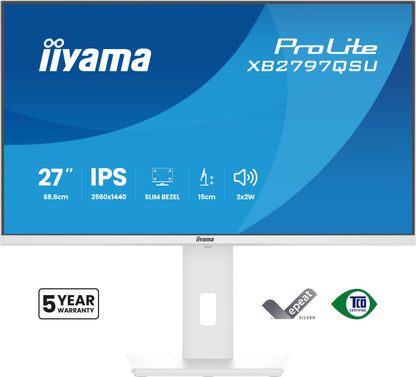 iiyama ProLite XB2797QSU-W1 computer monitor 68.6 cm (27") 2560 x 1440 pixels Quad HD LED White