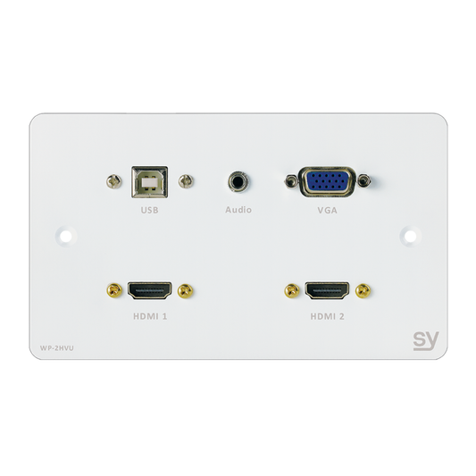 SY WP-2HVU-BW Dual HDMI VGA USB B Wall Input Plate UK Double Gang White