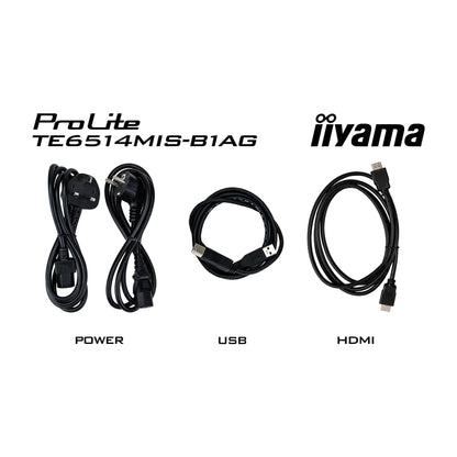 Iiyama ProLite TE6514MIS-B1AG 65" PureTouch-IR+ Touch Screen 4K 24/7 Large Format Display with Android, Wifi & USB-C