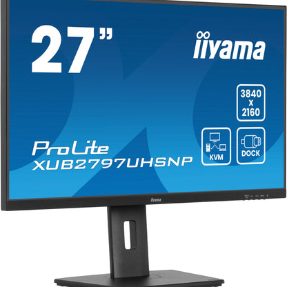 iiyama ProLite XUB2797UHSNP-B1 27" 4K IPS Desktop Monitor with USB-C (96W PD), KVM Switch, and RJ45