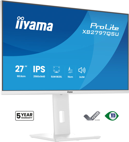 iiyama ProLite XB2797QSU-W1 computer monitor 68.6 cm (27") 2560 x 1440 pixels Quad HD LED White