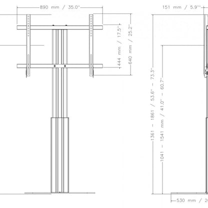 Conen CCELW-AFP Height Adjustable Monitor And Tv Wall Mount, Lite Series With 50 Cm Of Vertical Travel Column Silver Anodized