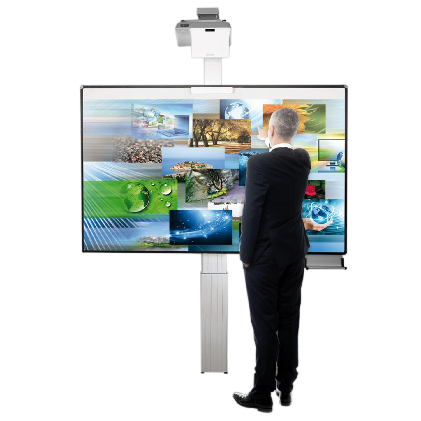 Conen EEBT1813PO Whiteboard Deluxe 130 Board For Different Finger-operated Projectors Electric Height Adjustable, For Mounting On Massive Walls, With Floor Plate