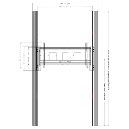 Conen PYF1-IFPD-W Wall Mounted 2 Pylon Sliding System For Displays From 65-86" Manually Height-adjustable With Pulley And Counter Weight