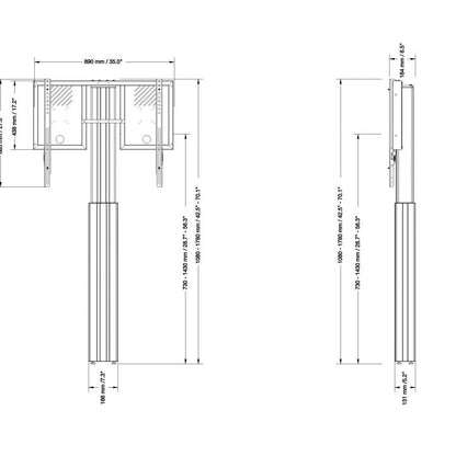 Conen RLI10070WK Height Adjustable Monitor Wall Mount, Lite Series Silver, With Anti-collision, Center To Floor 750 - 1450 Mm