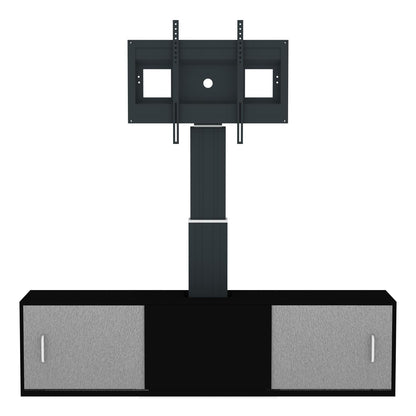 Conen SBTV2STB TV Cabinet – TV Stand With Mount, Electrically Height Adjustable Monitor Stand Black Anodized, With Base Cabinet And 2 Lockable Sliding Doors