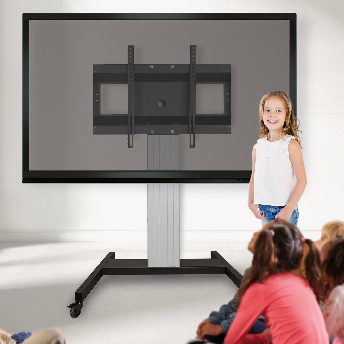 Conen SCETANHVV TV Cart, Monitor Cart With Display Mount, Center Of Display 131 Cm Column Silver Anodized, Fixed Height, V-stand
