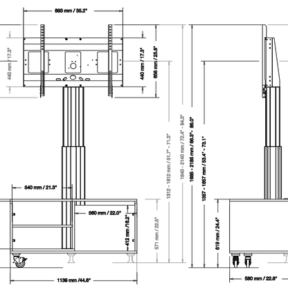 Conen SCETASBNAPP Mobile TV Cabinet With Electrically Height Adjustment "Vsm Electric" Plug And Play With Connector Panel, Column Silver Anodized, 50 Cm Of Vertical Travel, Base Cabinet