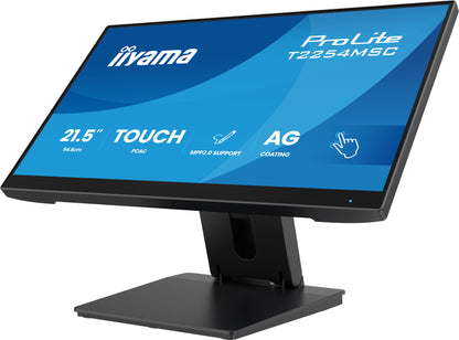 iiyama 21.5” Optical Bonded PCAP 10pt touchscreen monitor featuring IPS panel technology, Anti Glare coating, active stylus support (MPP 2.0) and edge-to-edge glass