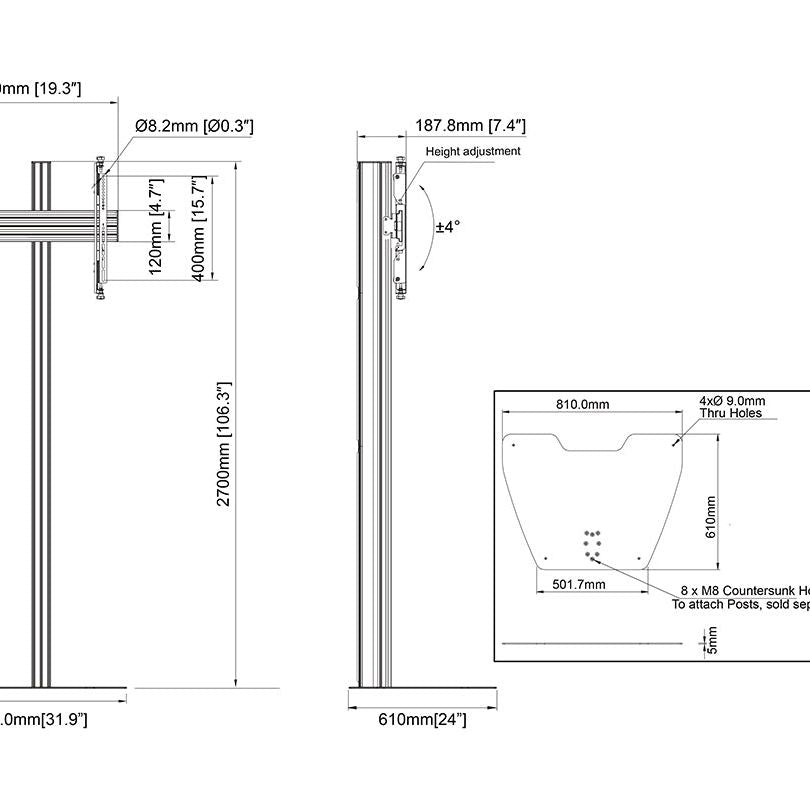Multibrackets M Floorstand Column Pro MBFSC1U 270 Micro Adjustable